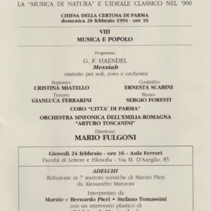 Certosa di Parma 1994 - Messiah di G. F. Haendel - Programma