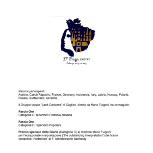 Concorso Corale Internazionale &ldquo;Praga Cantat&rdquo;, Praga 2013 &ndash; conseguite tre fasce oro.